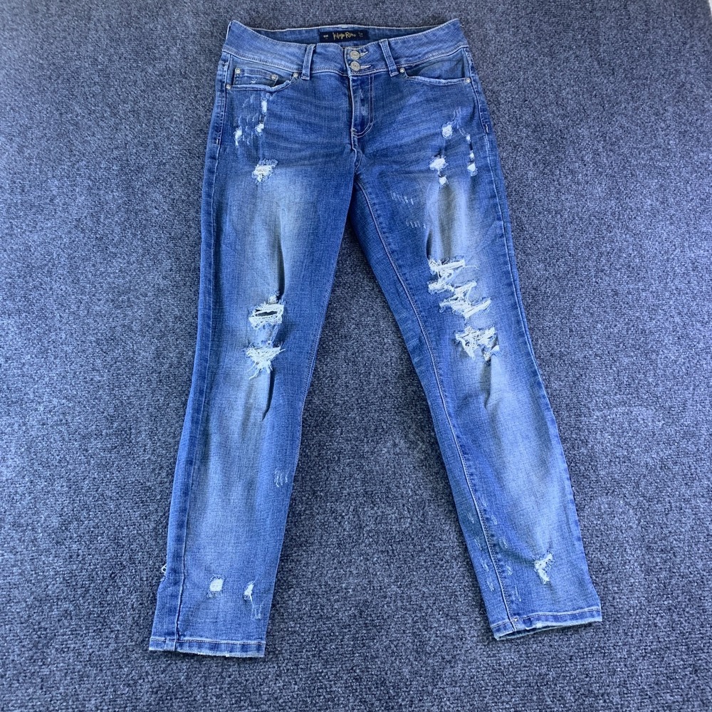 Indigo Rein Skinny Jeans Womens 11 30x26 Blue Good Distressed Mid Rise Slim Fit
